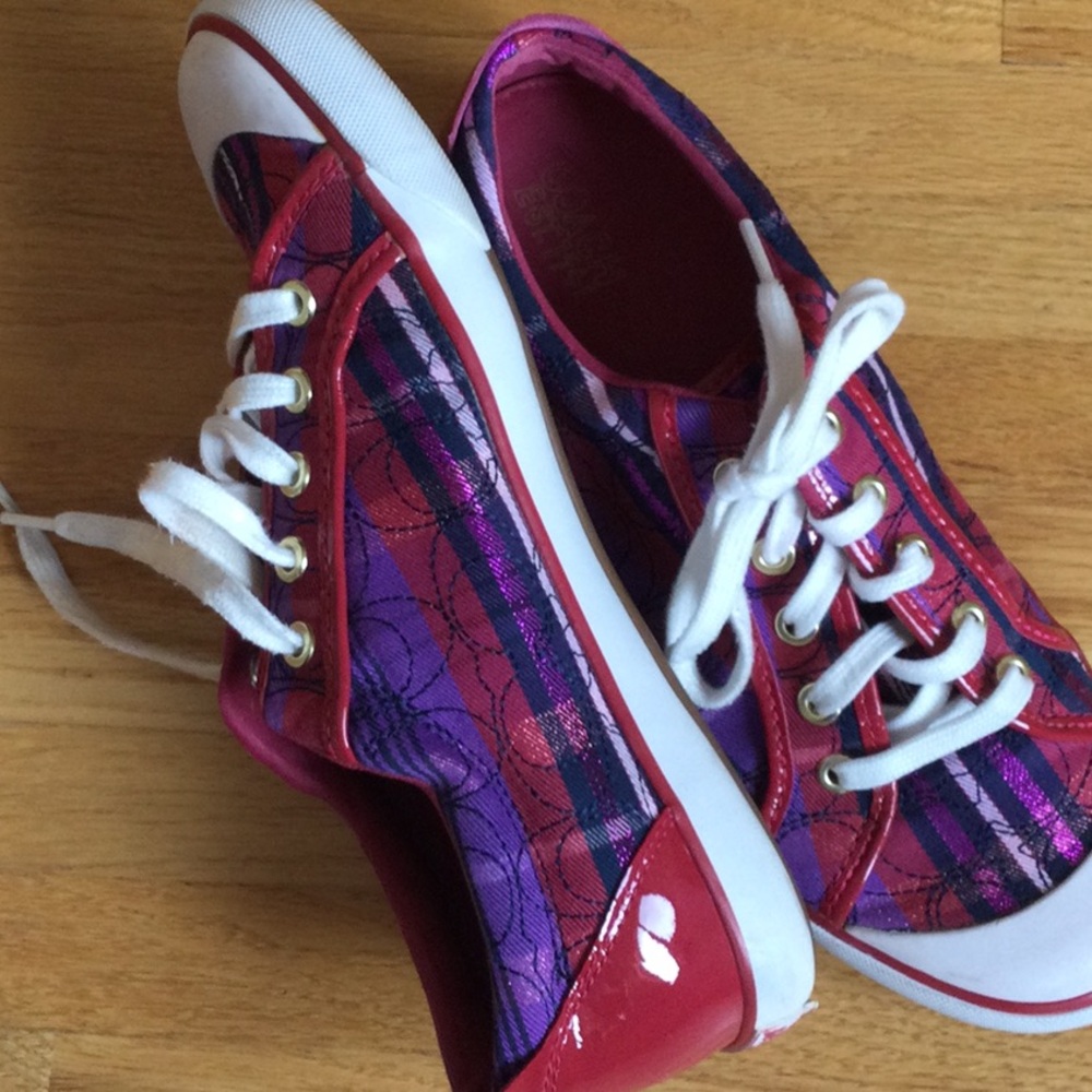 Coach Red and Purple Sneakers with Classic Design - Picture 3 of 8
